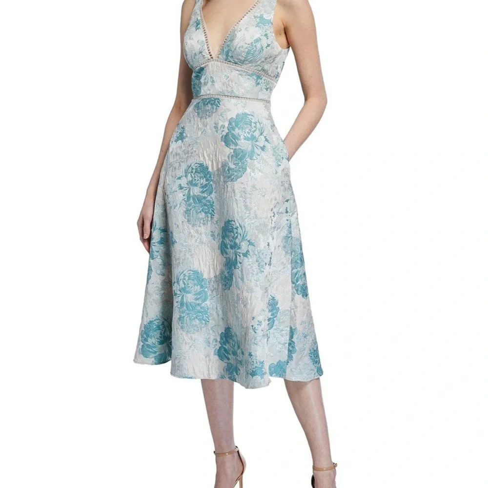 Aidan Mattox Sleeveless Floral Jacquard Fit-&-Flare Dress, Green, Size 8 - Picture 9 of 13